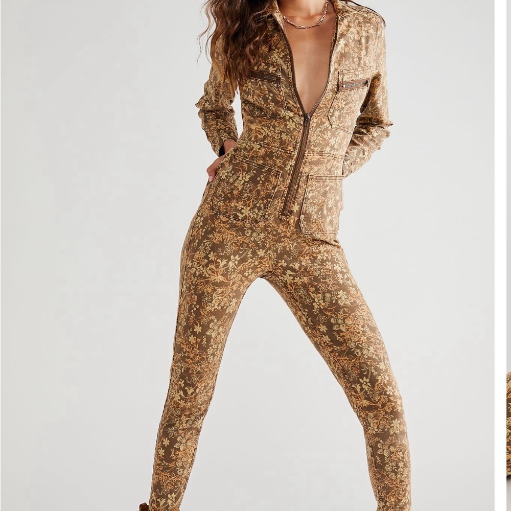 Free People Floral Tan Jumpsuit 
XS